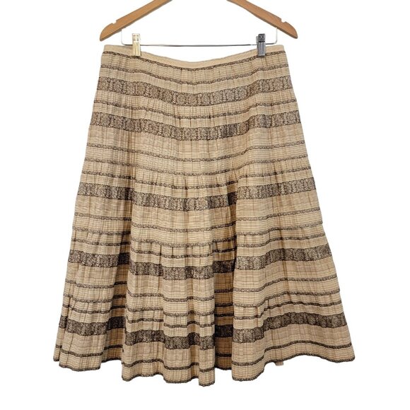 KAY UNGER NEW YORK Skirt Brown‎ Striped Layered Cottagecore Peasant Modest Sz 12 - Picture 1 of 9